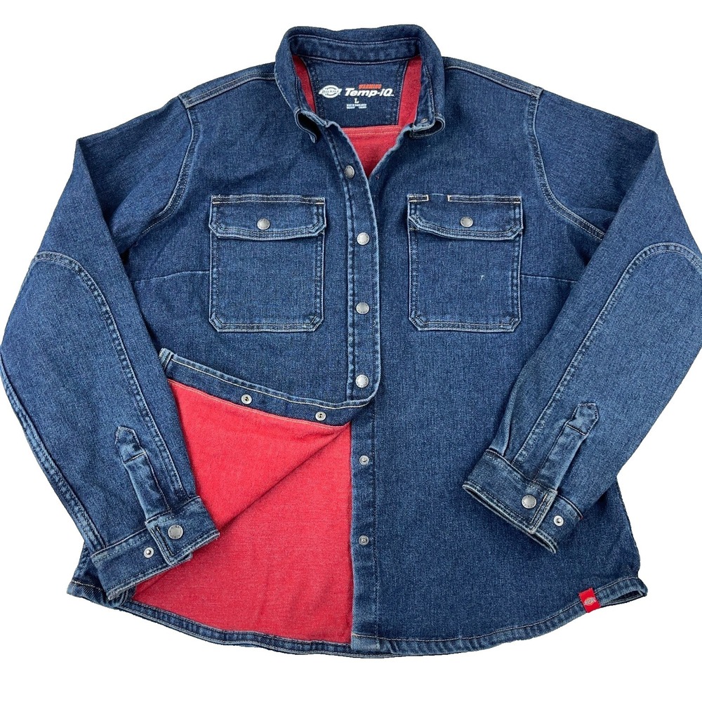 Dickies Shacket Women Large Warming Temp-iq Flex Denim Work Shirt Blue Dark
